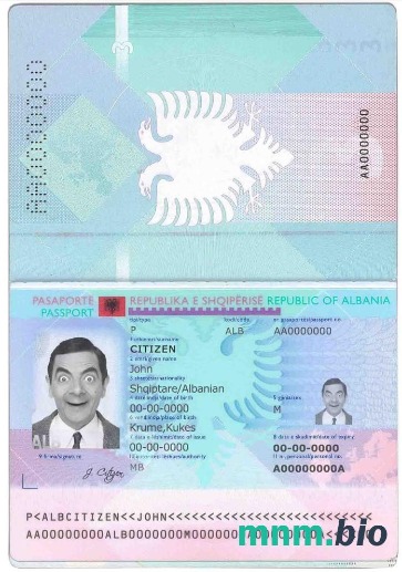 Przykład paszportu Albanii w formacie PSD, w pełni edytowalny